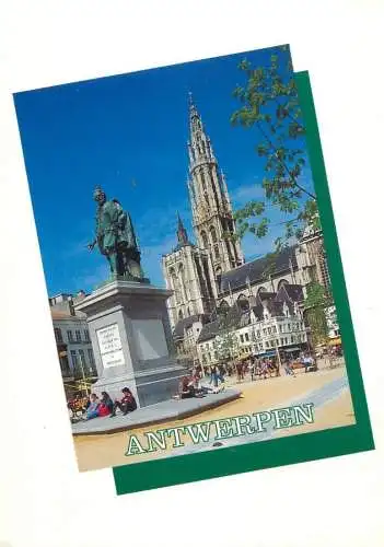 Belgium Antwerpen cathedral and Rubens statue