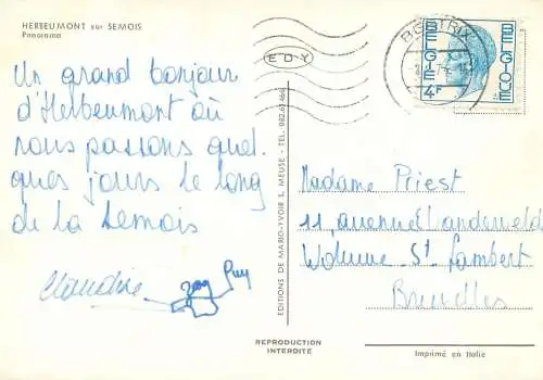Postcard Belgium Herbeumont sur Semois panorama