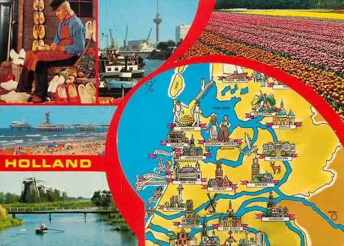 Greetings from Holand Netherlands windmills wood shoes flower bed dam