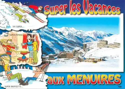 Postcard France les Menuires sunbathing