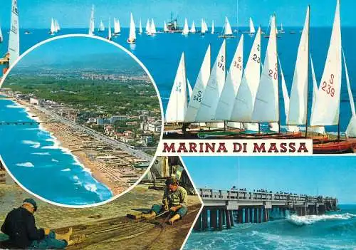 Postcard Italy Marina di Massa beach pier sailing vessel