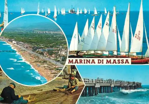 Postcard Italy Marina di Massa beach pier sailing vessel