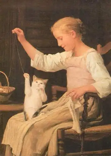 Madchen mit seiner Katze spielend 1887 Albert Anker painting