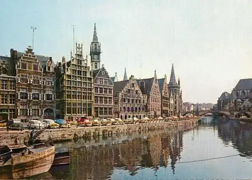 Belgium Gent Gand Graslei and St. Michael's bridge