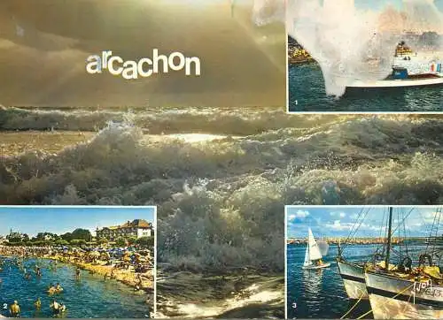 France Arcachon (Gironde) multi view stormy rough sea, littoral types and scenes and fishing boats
