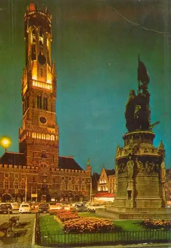 Belgium Brugge clocktower in the night