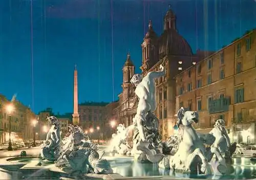 Postcard Italy Rome Navona square by nigh