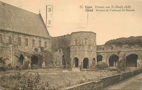 Postcard Belgium Gand St. Bavon abbey ruines