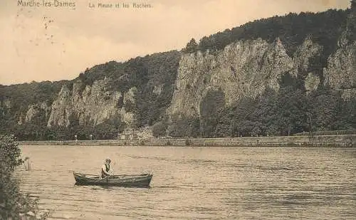 Postcard Belgium Marich les Dames la Meuse et les Rochers rowboat