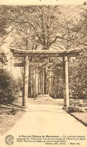 Postcard Belgium Mariemont castle oriental entrance arch