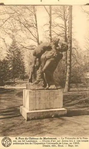 Postcard Belgium Mariemont castle statue