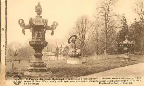 Postcard Belgium Mariemont castle japanese budha lanterns