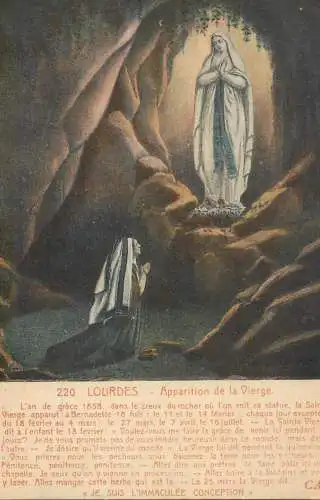 Postcard France Lourdes aparition de la vierge