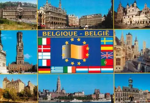 Belgium flags and multi views postcard