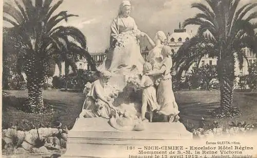 Postcard France Nice Cimiez Excelsior Hotel Regina queen Victoria monument
