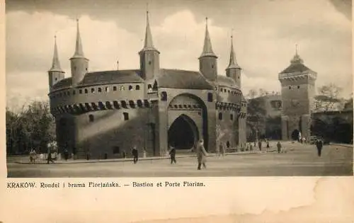 Postcard Poland Krakow bastion and Florian gate
