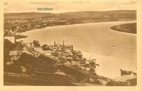 Postcard Serbia Belgrade harbour cruise ships