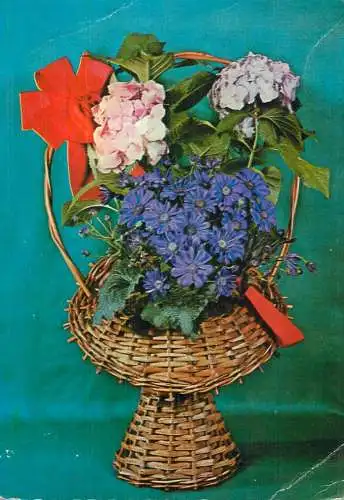 Colourful floral basket arrangement