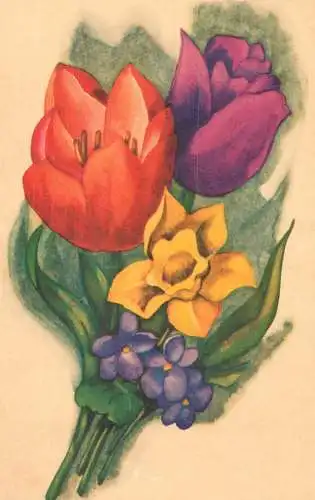 Tulips colourful bouquet illustration