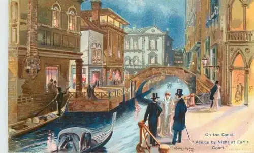 Italy Venice on the Canal "Venice by Night at Earl's Court" signed illustration