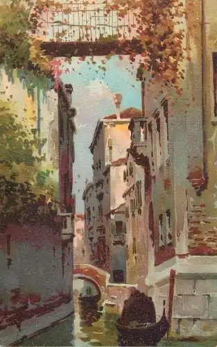 Italy Venezia Rio Albrizzi bridge and street canal illustration
