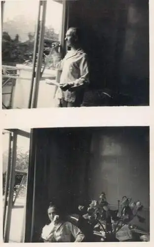 Real photo postcard place to identify man and flower vase