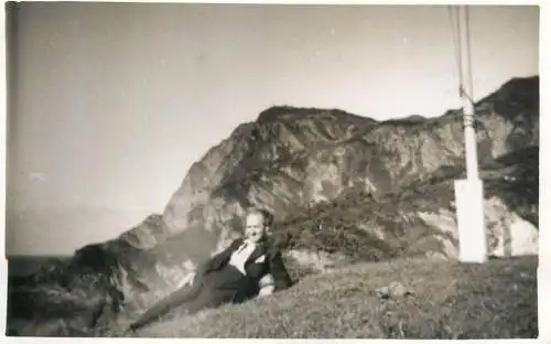 Real photo postcard place to identify elegant man hike