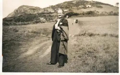 Real photo postcard place to identify elegant lady nature walk