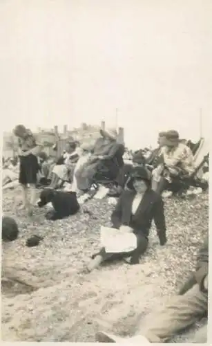 Real photo postcard place to identify beach scene lady