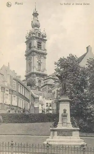 Belgium Mons Le Beffroi & Statue Dolez
