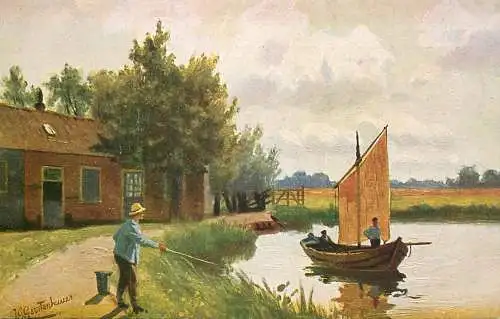AK Welt Landschaft Netherlands H. Gertenhauer village river sailing vessel de Jong