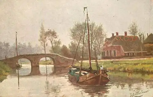 AK Welt Landschaft Belgium H. Gertenhauer chanel and sailing vessel