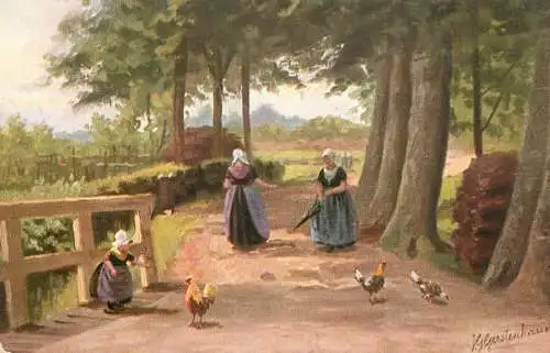 AK Welt Landschaft Netherlands H. Gertenhauer forest scene with peasants