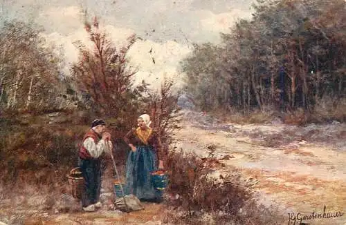 AK Welt Landschaft Netherlands H. Gertenhauer forest scene with peasants