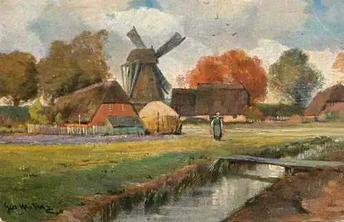 AK Welt Landschaft Germany Bavaria village windmill