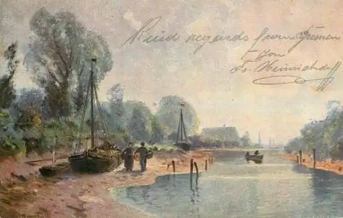 AK Welt Landschaft Germany chanel river and sailing vessel