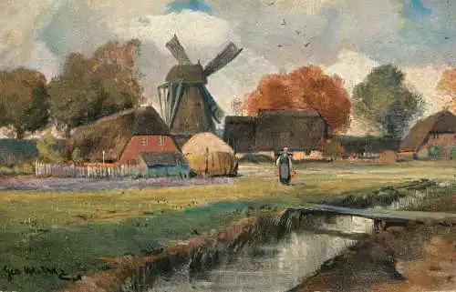 AK Welt Landschaft Germany Meinzoll windmill