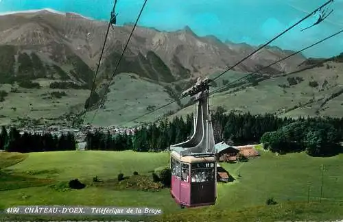 Postcard Switzerland chateau d' Oex teleferique