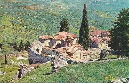 Postcard Greece Mystras fortified church