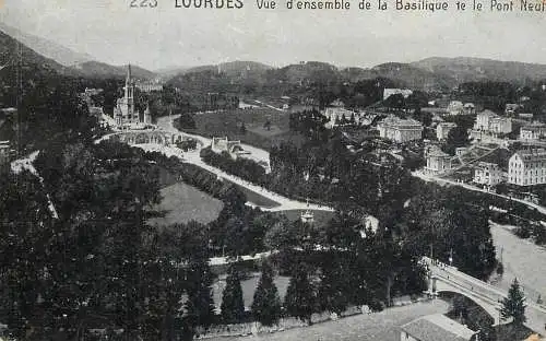 Postcard France Lourdes basilique Pont Neuf