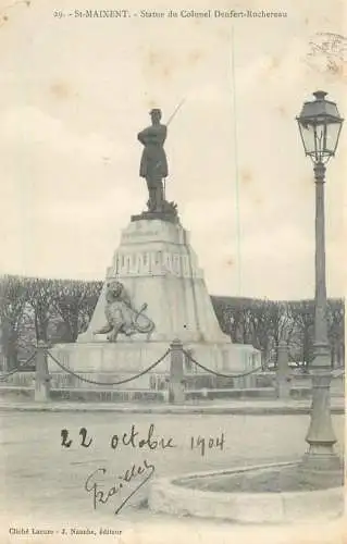 Postcard France St. Maixent statue du Colonel Denfert Rochereau
