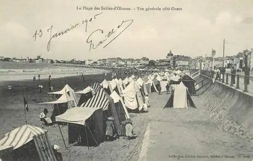 Postcard France la plage des Sables d'Olonne bathing tents