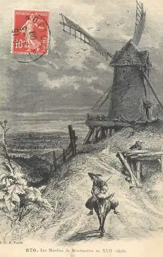Postcard France Paris Montmartre windmills