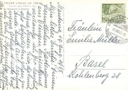 Postcard Switzerland Crabs sur Sierre Weisshorn et Rothorn