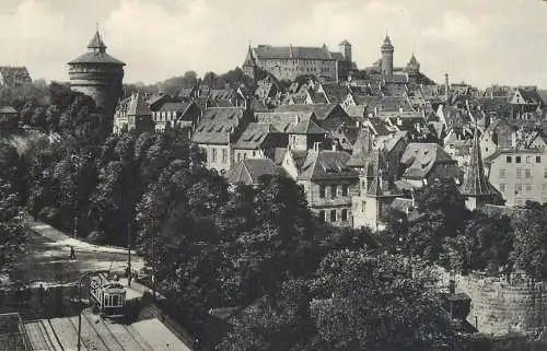 Germany Nurnberg Blick vom Hallertor zur Burg tramway