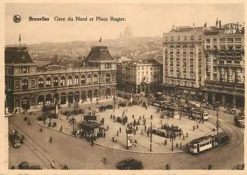 Postcard Belgium Bruxelles gare du Nord te place Rogier tram