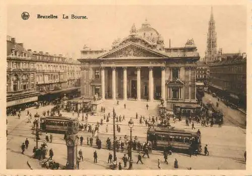 Postcard Belgium Bruxelles la bourse tram