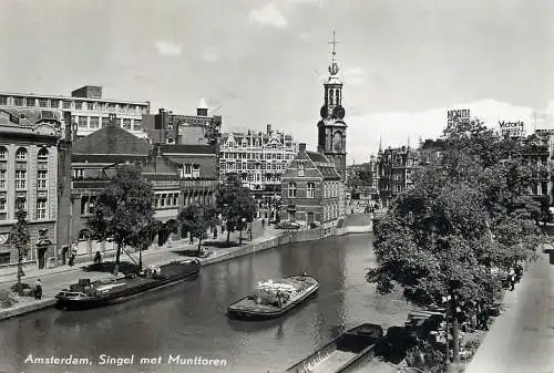 Postcard Netherlands Amsterdam singel with Mint tower