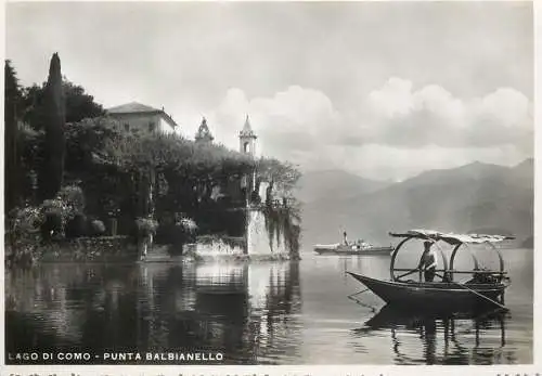 Postcard Italy Como Lake Punta Balbianello rowboat