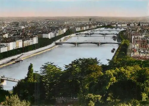 Postcard France Lyon Rhone and bridges